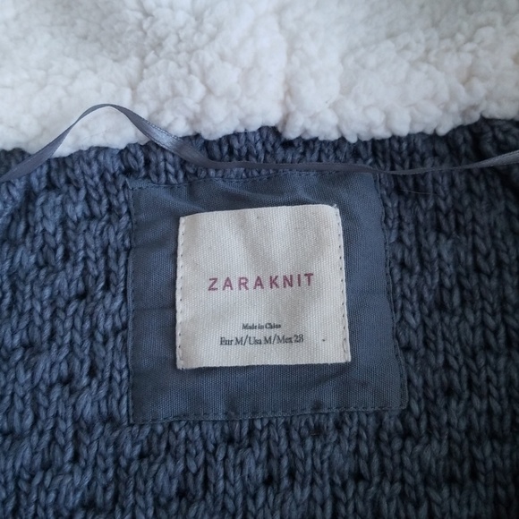 Zara Knit Jacket Vest Sweater with Fleece Hood Blue Women's Size Medium - Picture 2 of 3
